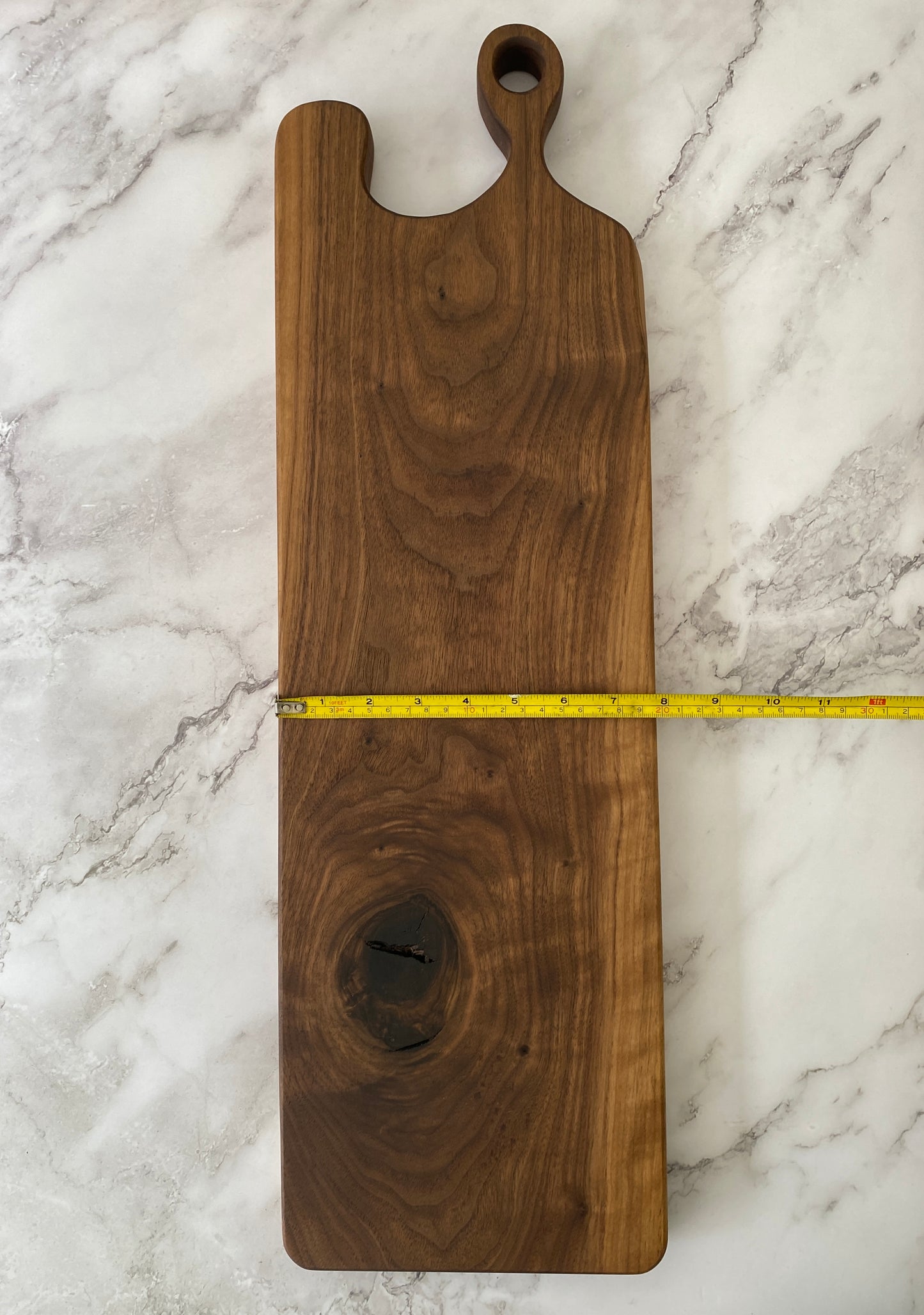 Vintage style black walnut charcuterie board with handle