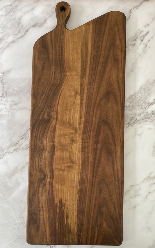 Vintage style black walnut charcuterie board with handle