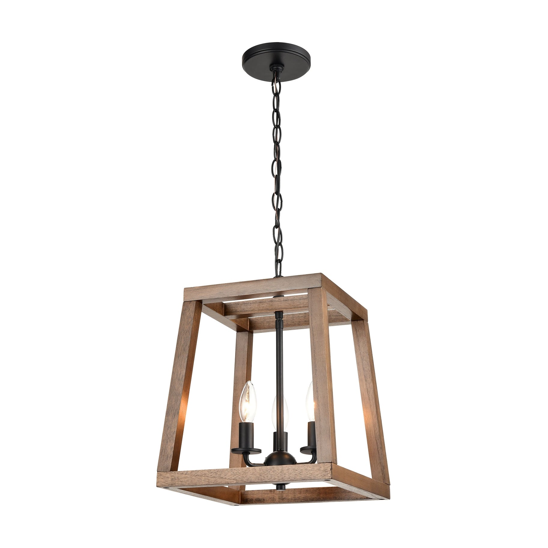 Tapered cube birchwood dining room chandelier with matte black hardware